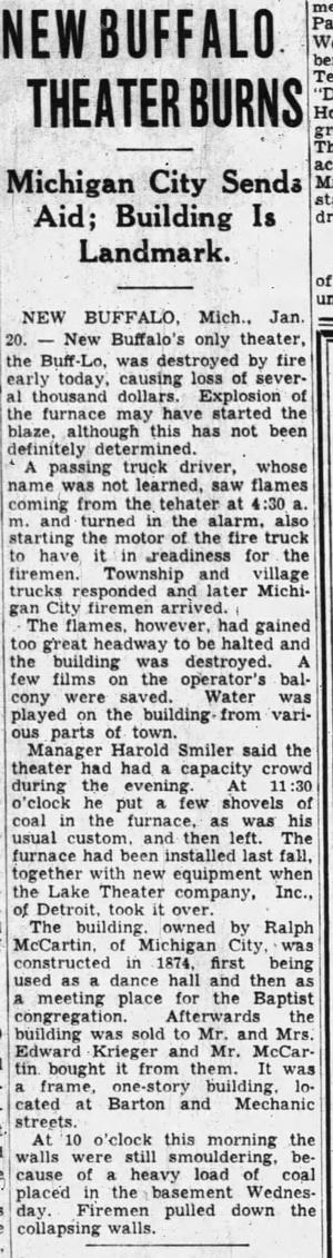 Buff-Lo Theatre - JAN 20 1938 THEATER FIRE